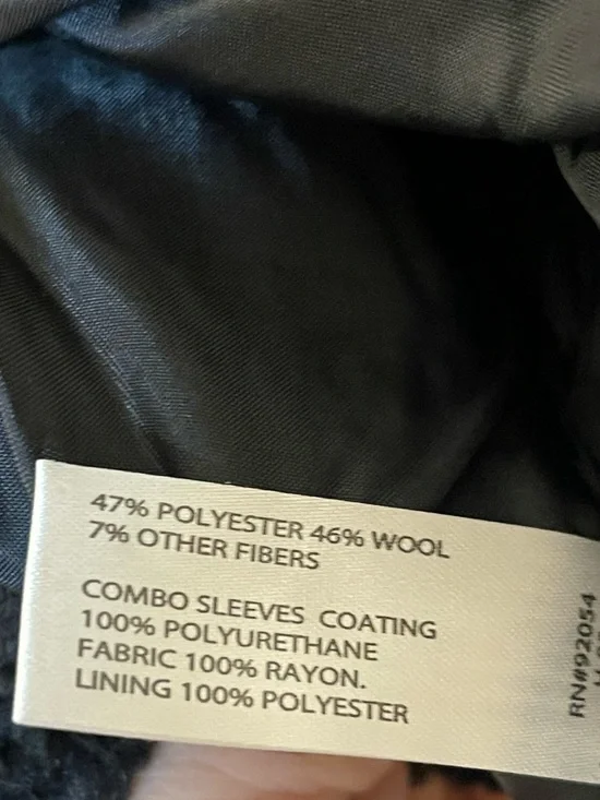 David Kahn Black Tweed Jacket Faux Leather Sleeves & Gold Stud Hardware Sz S - Picture 5 of 7